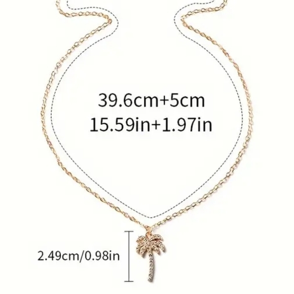 Golden Palm Tree 🌴 Pendant Necklace with Rhinestones - Picture 3 of 4